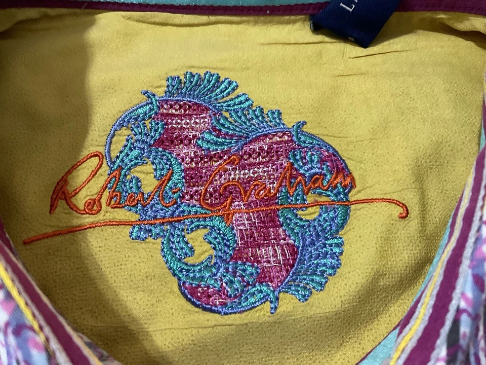 Camisa de Vestir Robert Graham Cachemira Bordada L/S Multicolor Rayas Talla Grande Foto 4 de 4
