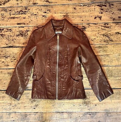 60s 70s Vintage East West Musical Instruments Leather Jacket XXS