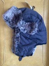 EDDIE BAUER Winter Trapper Hat -NEW WITH TAGS- Faux Fur Black One Size Fits All