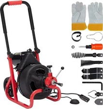 75ft 1/2'' Drain Cleaner Sewer Snake Cleaning Machine For 2-4'' Pipe  w/ Cutters