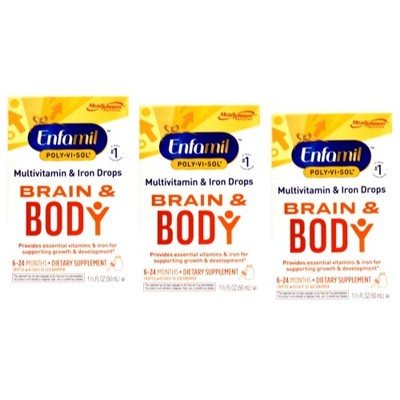 3 Pack Enfamil Poly-Vi-Sol Multivitamin Supplement Drops with Iron for Infants