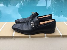 VINTAGE GUCCI BLACK LEATHER G LOGO DETAIL LOAFERS Sz 41E MADE IN ITALY