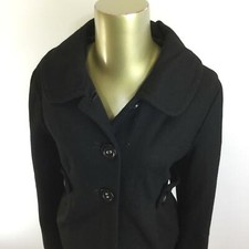 Hydraulic Button Front Black Wool Blend Pea Coat W/ Lining Women's Size Large