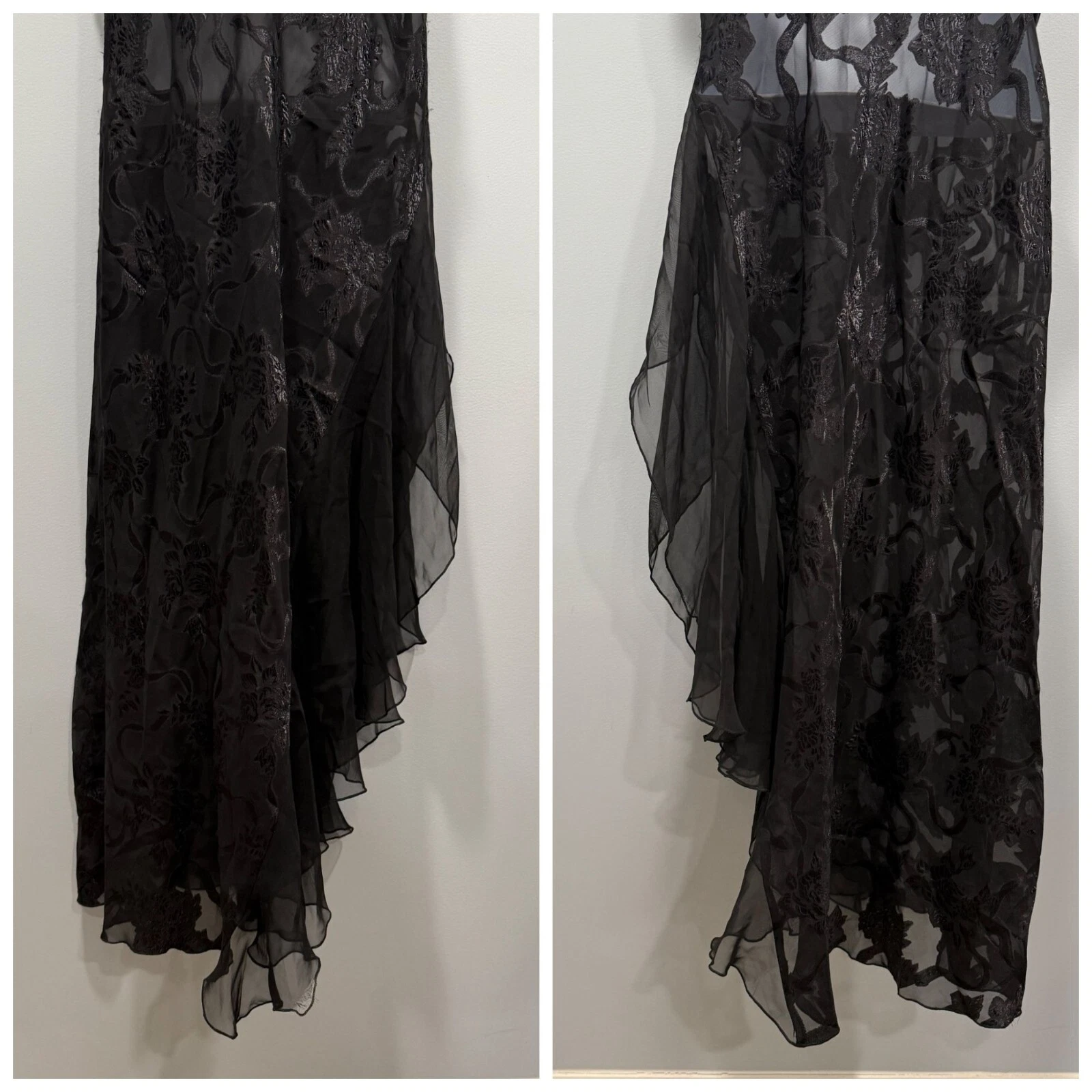 UNDERCOVER Abito slip nero Victoria's Secret vintage anni 90 maglia chiffon floreale burnout taglia L