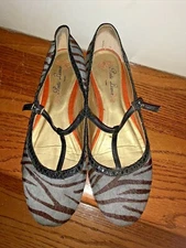 Poetic Licence Size 10 Gray Zebra Stripe Mary Janes Flats Loafers SEXY SHOES