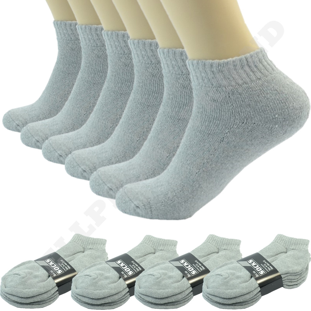 Gray 3-12 Pairs Mens Ankle Quarter Crew Sports Socks Cotton Low Cut Size 9-13