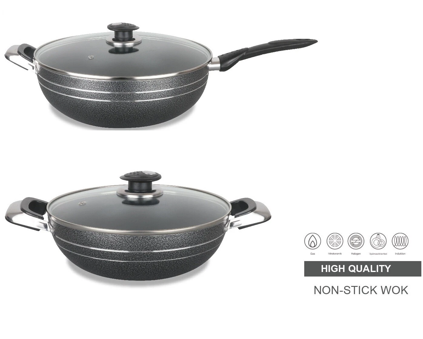 Non Stick Wok With Glass Lid Deep Cooking Frying Pan Long Handle and Two Handles
Opens in a new wind