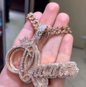 Authentic 3ct Real Moissanite Custom Name Layer Classy OnlyPendant Rose Gold Plated Silver