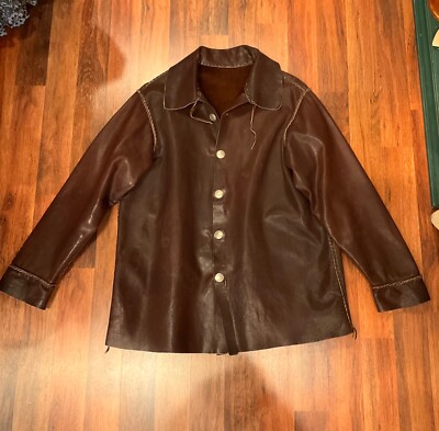 1960's HAND MADE LEATHER JACKET Brown 1800s Trapper XXXL Tall