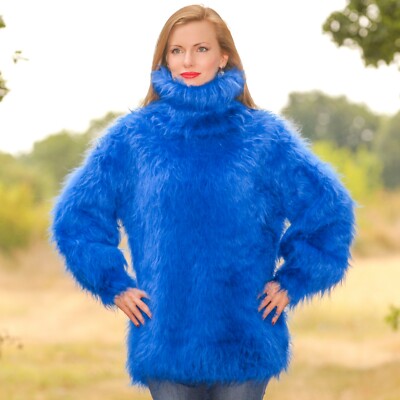 Fuzzy blue mohair sweater fuzzy turtleneck hand knitted fluffy jumper SuperTanya | eBay