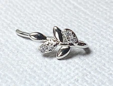 CZ Gem Olive Branch Non-Piercing Nose Clip, Faux Hoop Screw Stud Nostril Ring