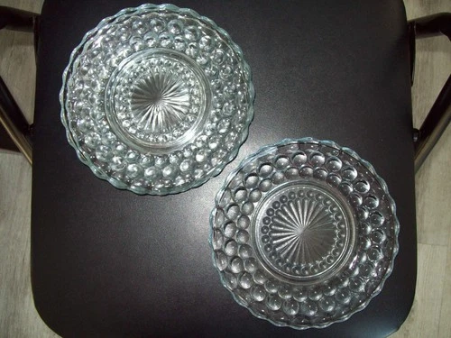 Set of 4 Vintage Bubble Clear Glass Bread Dessert Plate Anchor Hocking  4 6.75”