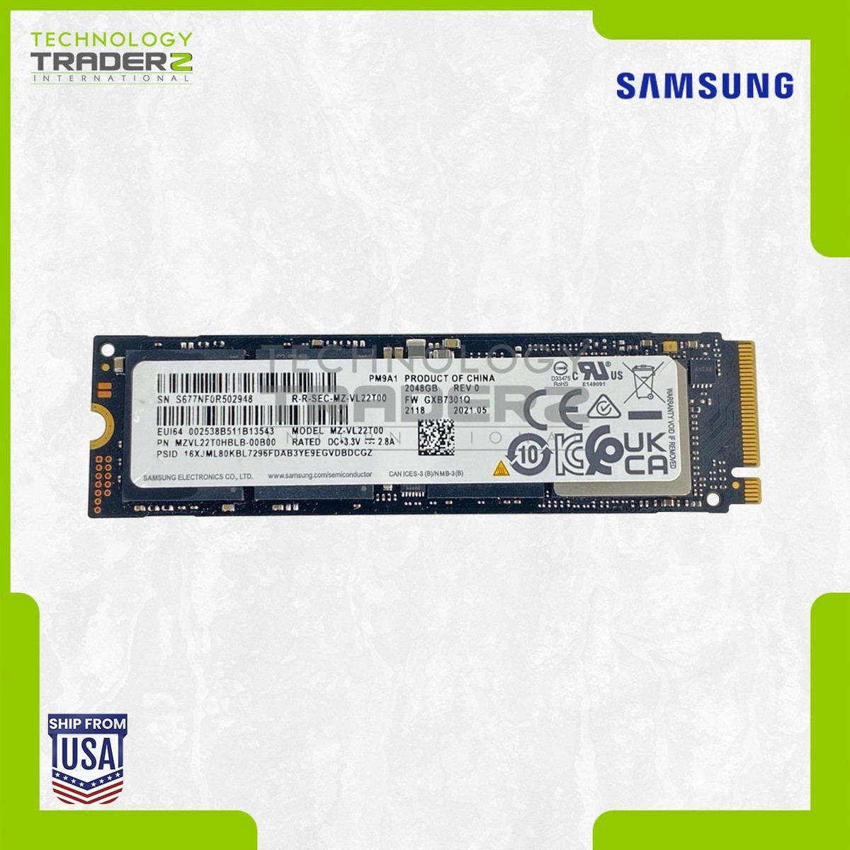 MZVL22T0HBLB-00B00 Samsung PM9A1 2TB TLC PCI E NVMe M.2 2280 SSD