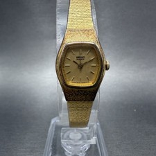 Seiko Watch Women 16mm Gold Dial Gold Tone Hexagon 2C21-5149 New Batt B1 Vintage