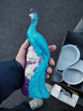 Oiseau phénix 25 cm sujet en porcelaine chinoise turquoise & mauve signée