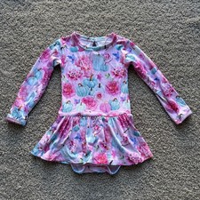 NWT Bums Roses Pink Floral Pumpkin Bamboo Long Sleeve One Piece Ruffle 12-18M