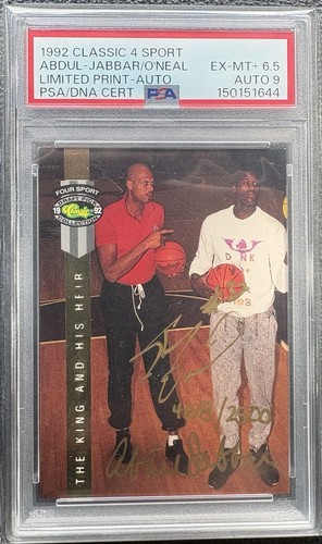 1992 CLASSIC 4 KAREEM ABDUL JABBAR SHAQUILLE O'NEAL DUAL AUTO PSA 6.5 9