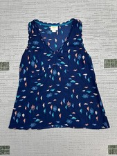 Maeve Tank Top Womens 8 Blue Turtle Terrapin Print Scalloped Edge V Neck Casual