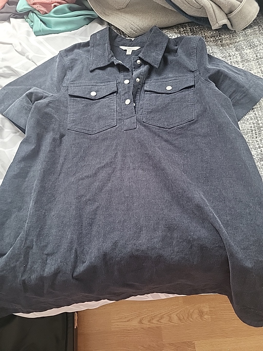 BN M&s Cord Mini Dress With Popper Front And Top Pockets/ Few Marks From Storage