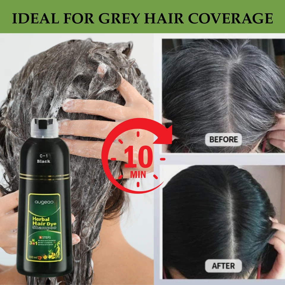 Augeas 3-in-1 Herbal Hair Dye Shampoo – Dark  Coffee– Covers Grey Hair, 500ml - image 4 of 4