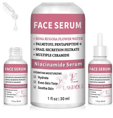 LAKIBOLE 3 Pack 5% Niacinamide Serum with 5% Damascus Rose Floral Water 