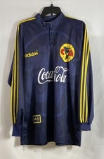 Vintage 90s Adidas Men's Club Am rica Soccer Jersey Navy Coca-Cola Sol LS Sz L