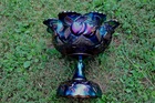 ANTIQUE DUGAN MANY FRUITS CARNIVAL GLASS PUNCH TOP AND BASE - ELECTRIC PURPLE