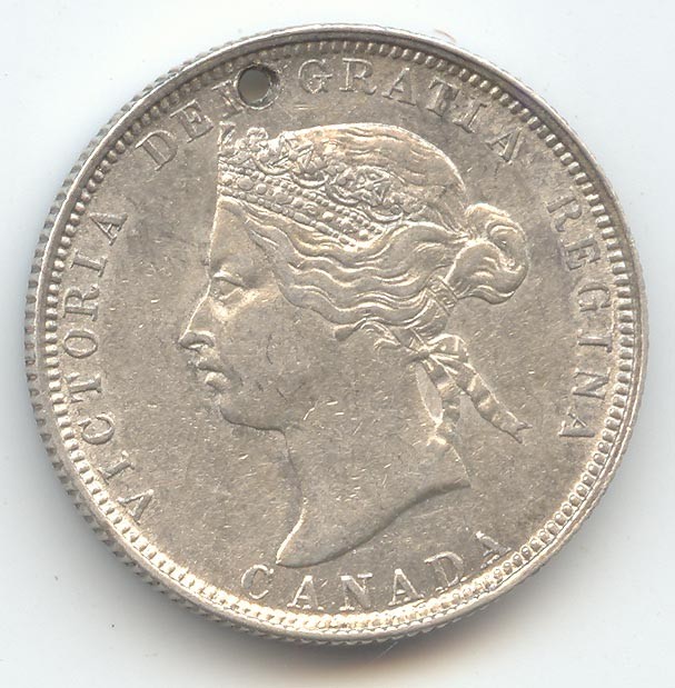 Canada, 1881-H 25c, Twenty Five Cents, Quarter, Lustrous AU-Unc, Hole
