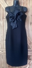 MAGGY LONDON Midi Cocktail Dress Women’s 8 Black Sweetheart Bow Spaghetti Strap