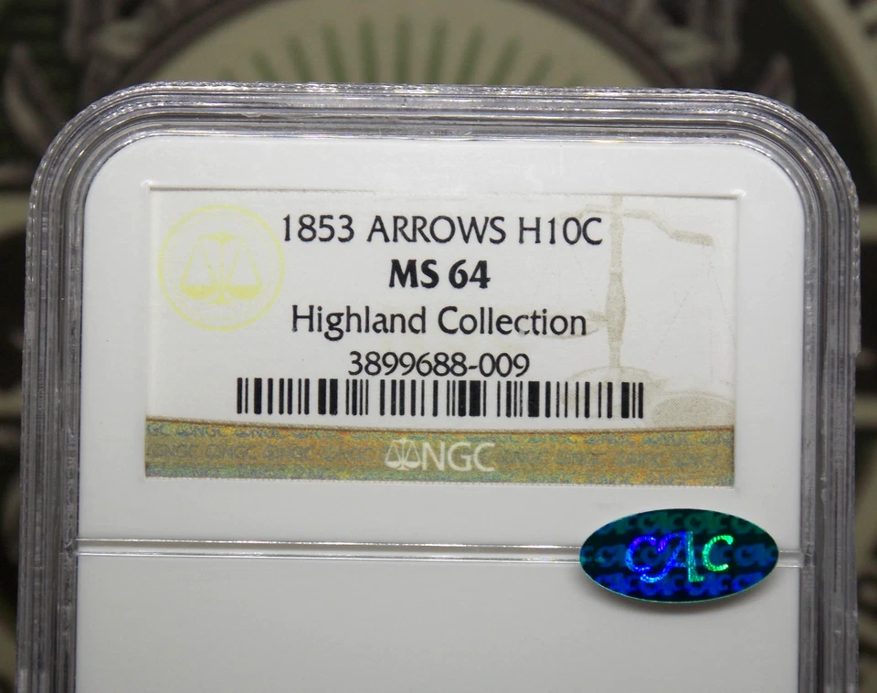 1853 "P" Seated Liberty Half Dime *ARROWS* H10 NGC MS64 CAC #009 Unc BU ECC&C - Image 4 of 4