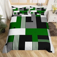 Geometric Bedding Set Full Size Green Black Gray Comforter Cover Set for Boys...