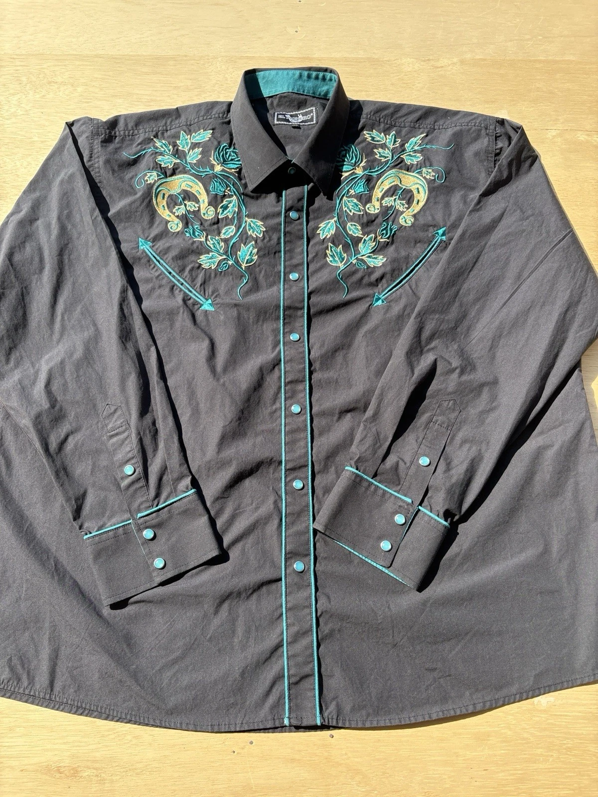 El Pionero Mens Western Shirt 3XL Black Embroidered Floral Snap Button Down