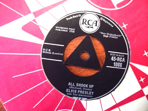 Elvis Presley rare "Heartbreak Hotel+All Shook Up" EX RCA 1100 tri-centre = 1958