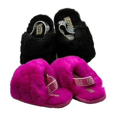 Lot of 2 UGG Fluff Infant Black/Pink Slide Sandals Slippers Size US 04/05
