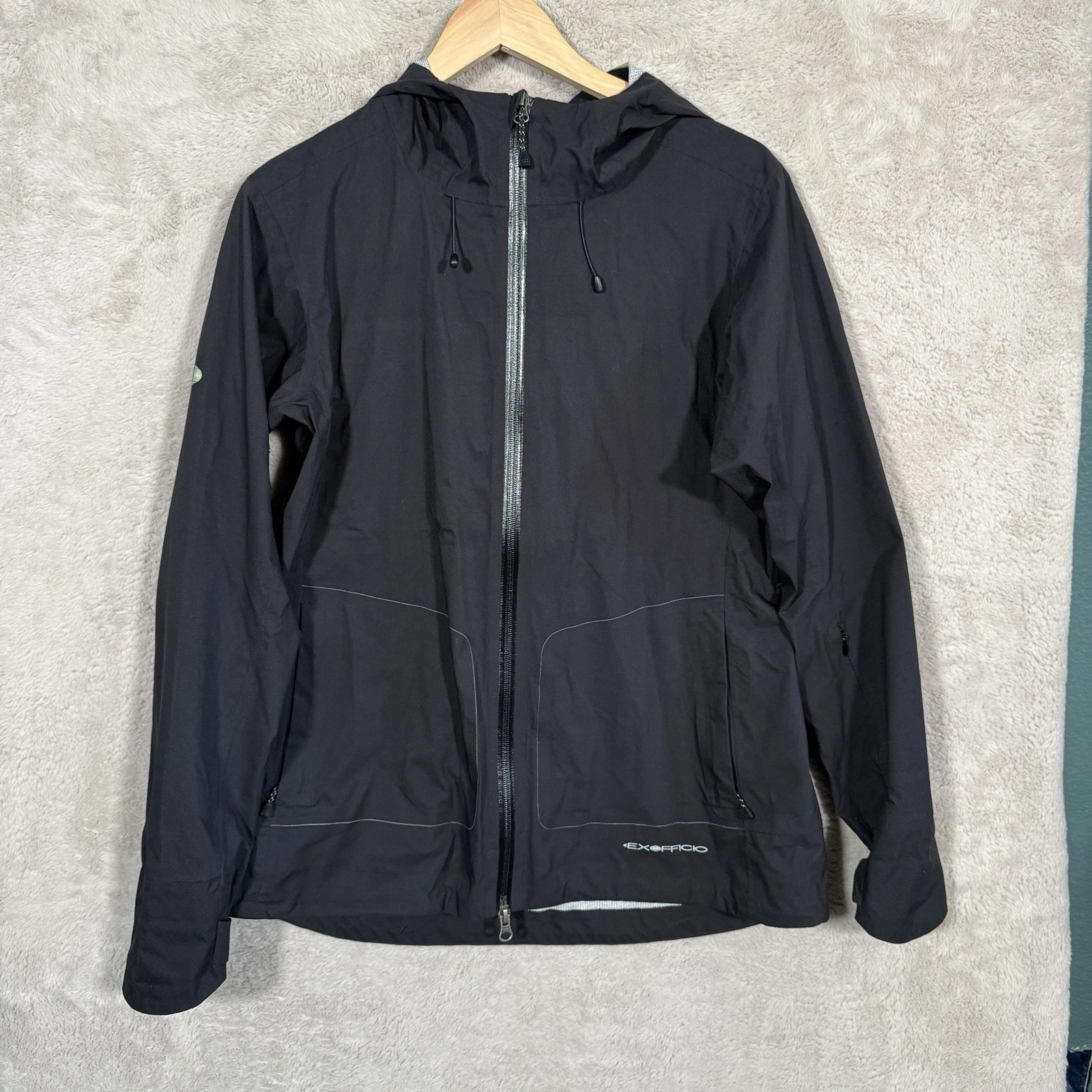 Exofficio Womens Ultralight Waterproof Hooded Rain Jacket Coat Black Womens M