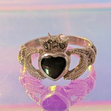 Vintage 1990s Black Onyx Sterling Silver Ring Size 6 Filigree 5g Statement
