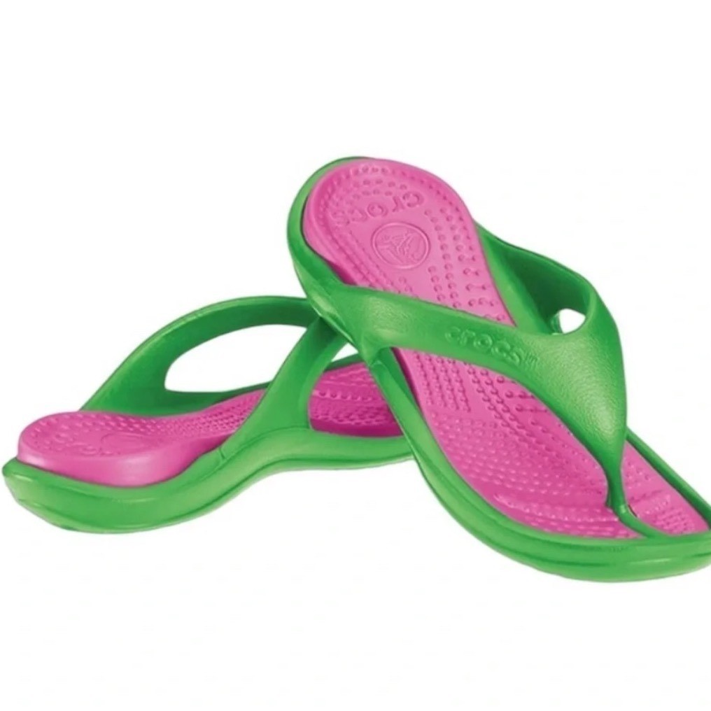 Crocs Athens Green Pink Thong Sandals Women's Size 8