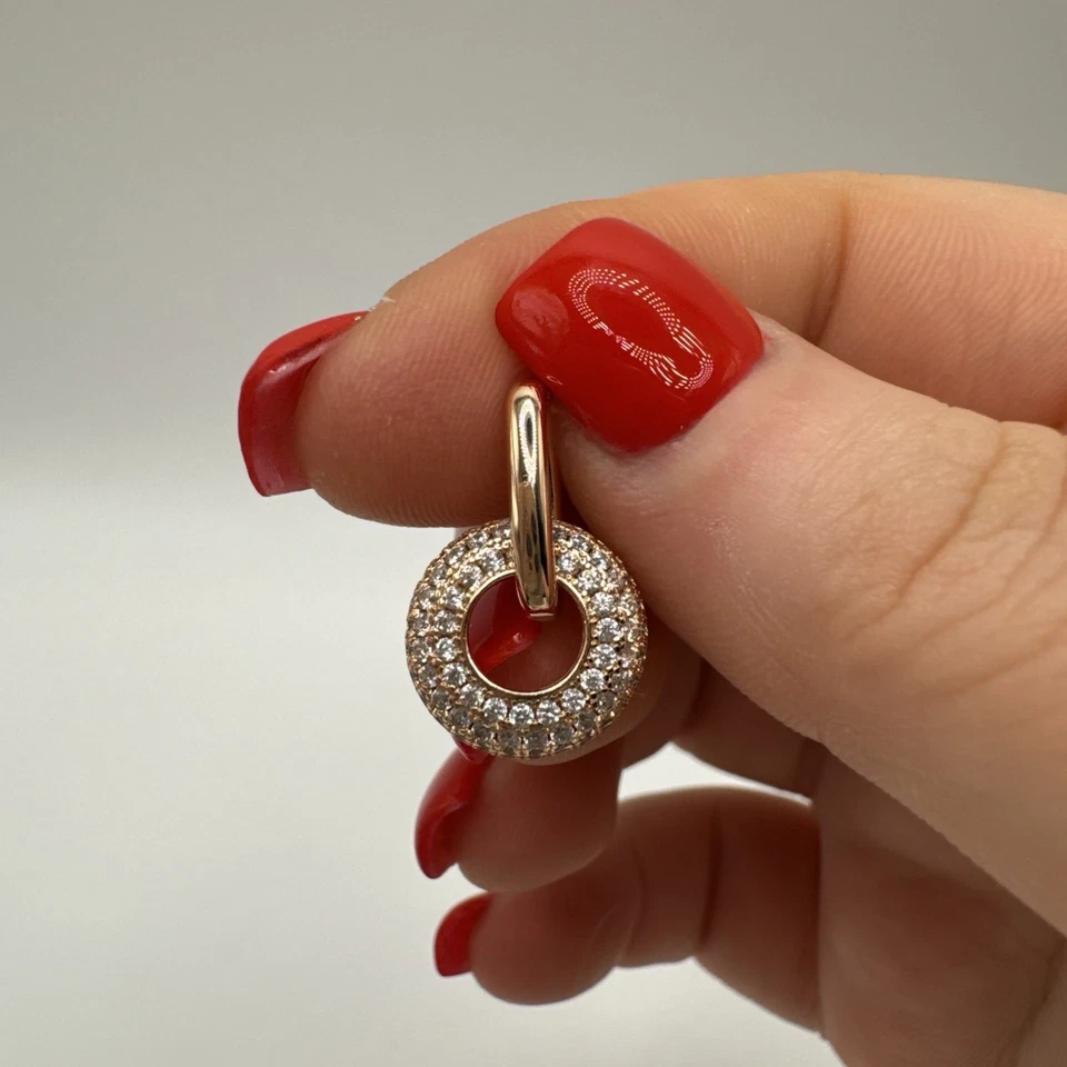 Colgante de oro laminado/oro 14 quilates - círculo de circonitas pavé - sello 585RG Foto 2 de 4