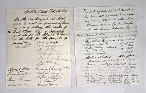 Massachusetts Civil War Recruitment Documents Signed By Prominent Indiviiduals