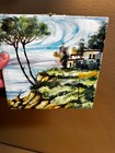 1 Vintage Hand Painted Ceramic  Tile two Leaning trees  Made in Italy — photo 1