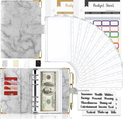 49PCS Marble Money Budget Planner Binder A6 with Zipper Cash Envelopes Organizer