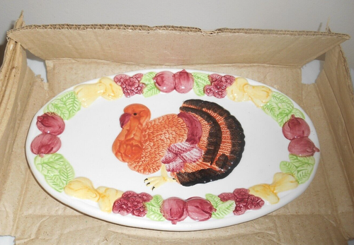 TURKEY Small Oval Serving Dish Platter 11x7.25" Ceramic Raised - NIB Unbranded - Picture 5 of 6