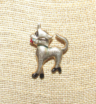 Vintage Whimsical Regal Cat Kitten Brooch Gold Tone Pin Hong Kong