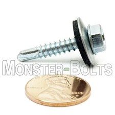 #10 Tek Roofing Screws, HWH w/ Bonded EPDM Washer, Zinc #3 Point Self-Drilling