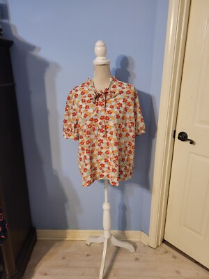 Faith & Joy Xlarge Blouse Womens Multicolored Floral Short Sleeve