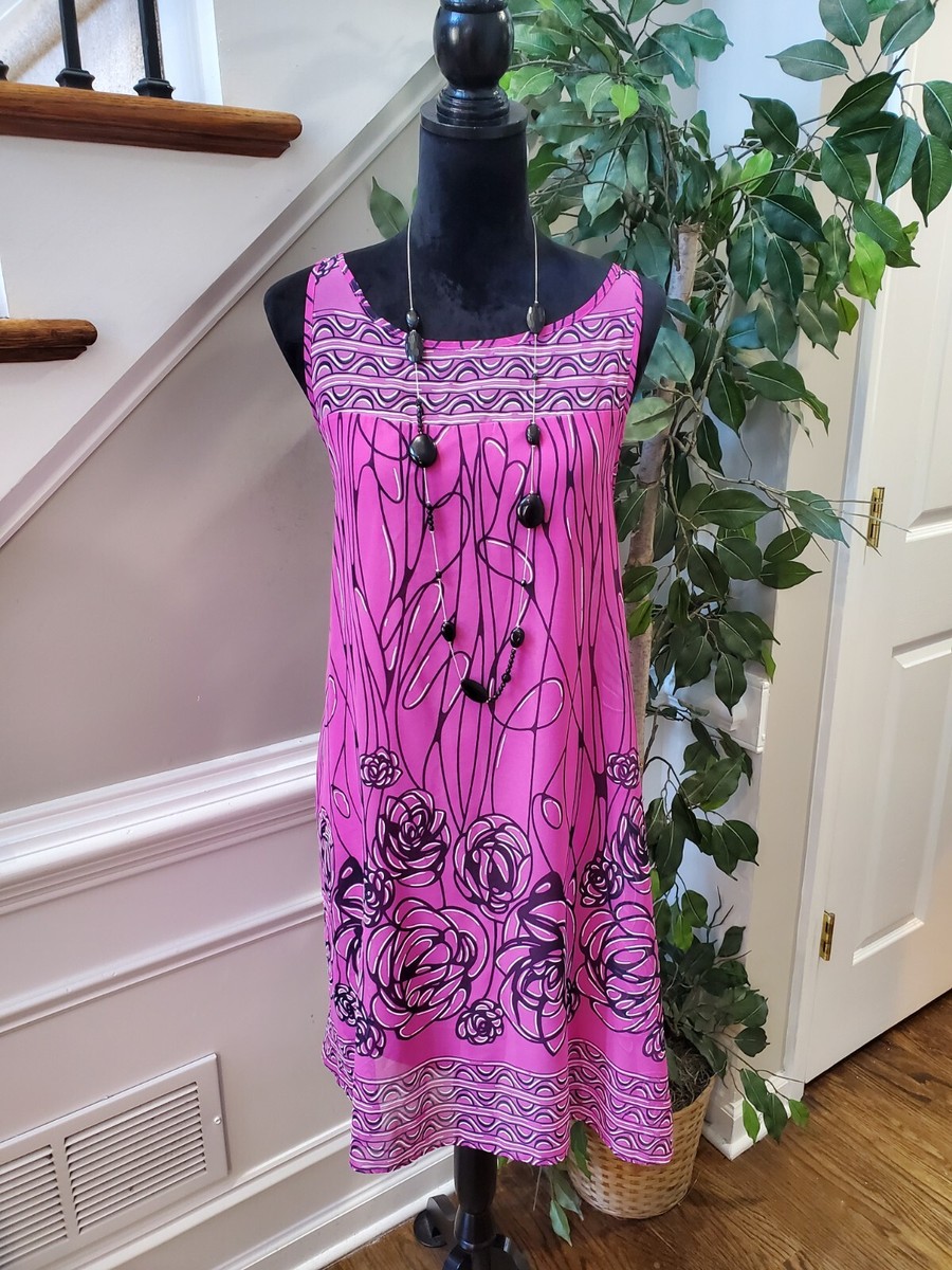Signature By Robbie Bee Purple Black Floral Sleeveless Knee