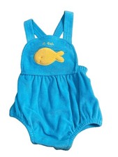 VTG Carters GO FISH Terry Cloth One Piece Romper Tank Bubble Blue Boy Girl NWT