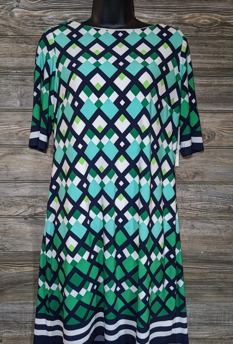 NWT Eliza J Green Geometric Shift Dress Size 8 Medium $118 | eBay