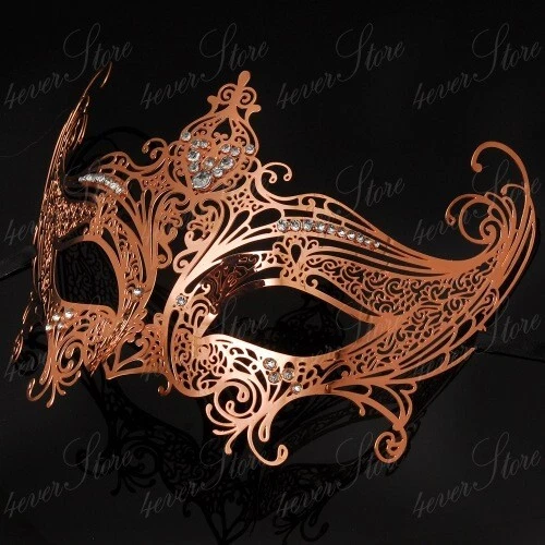 Womens Royal Queen Filigree Laser-Cut Metal Venetian Masquerade Mask [Rose Gold] - Image 4 of 4