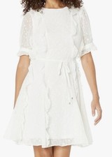 Tommy Hilfiger Short Sleeve Knee-Length Fit and Flare Chiffon, Ivory Size 10